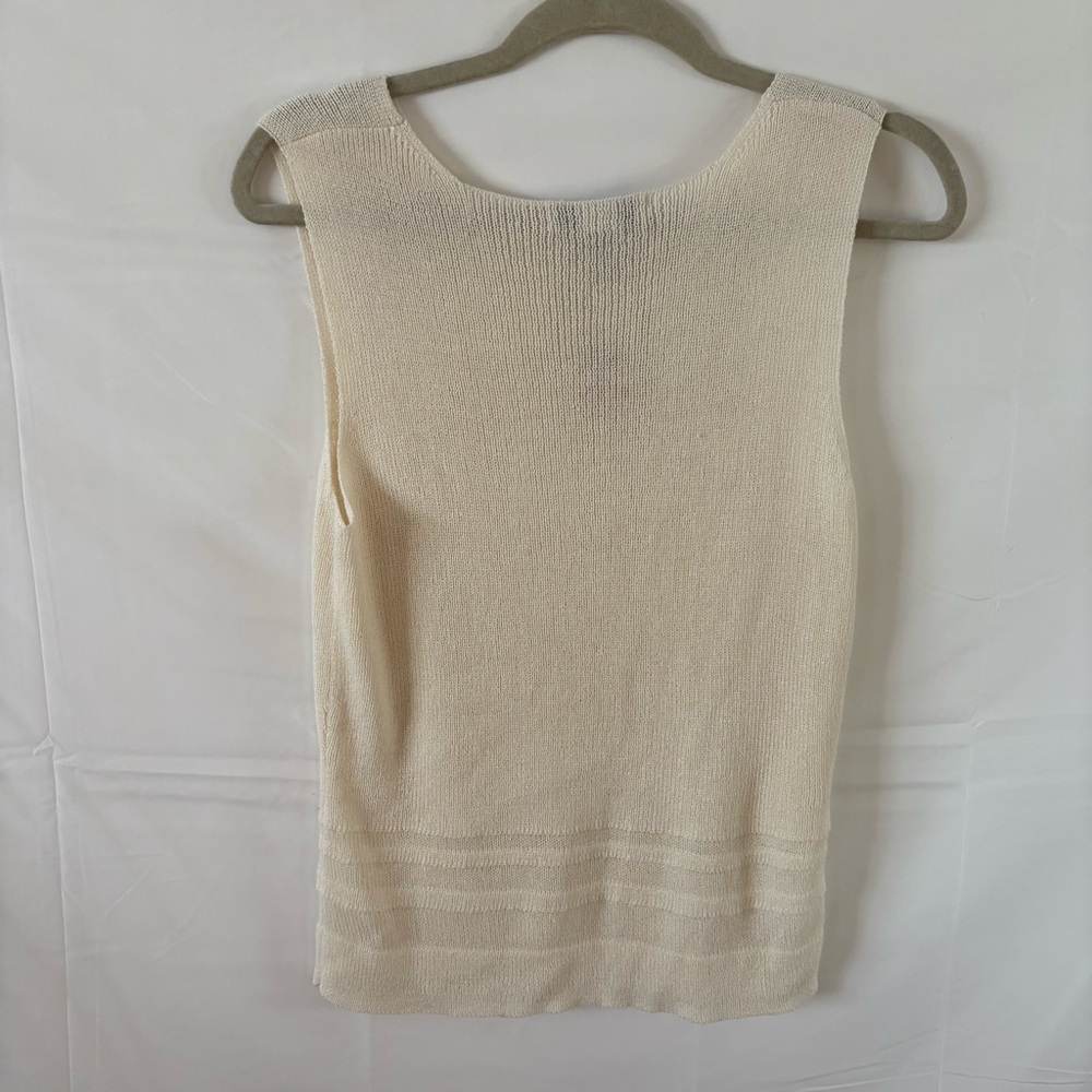 Vintage cream knit sleeveless blouse mesh bottom burnout minimalist NWT M top - Picture 3 of 4